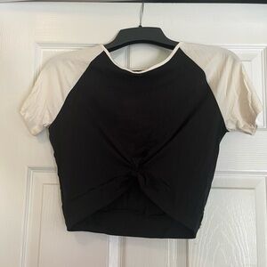 Baseball style tee with a twist front